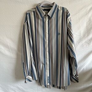 Rocawear Button Up Long Sleeve Blue Gray Striped Logo Dress Shirt Size 2XL